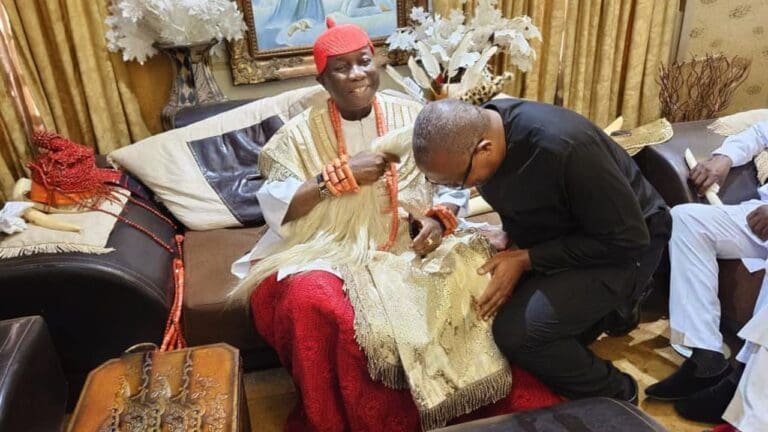 Peter Obi celebrates Prof. Azinge’s coronation as the 14th Asagba of Asaba